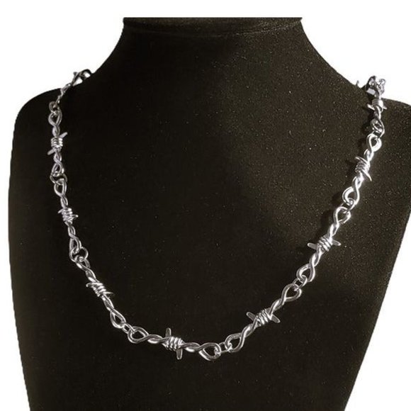 20" Womens 18K White Gold Barbed Wire Chain Necklace Silver Jewelry 18 Karat NEW - Picture 7 of 12